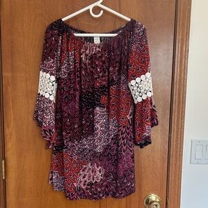 WinWin Bohemian Boho Pineheel Sleeve Tunic Blouse Purple and Black Size L-XL